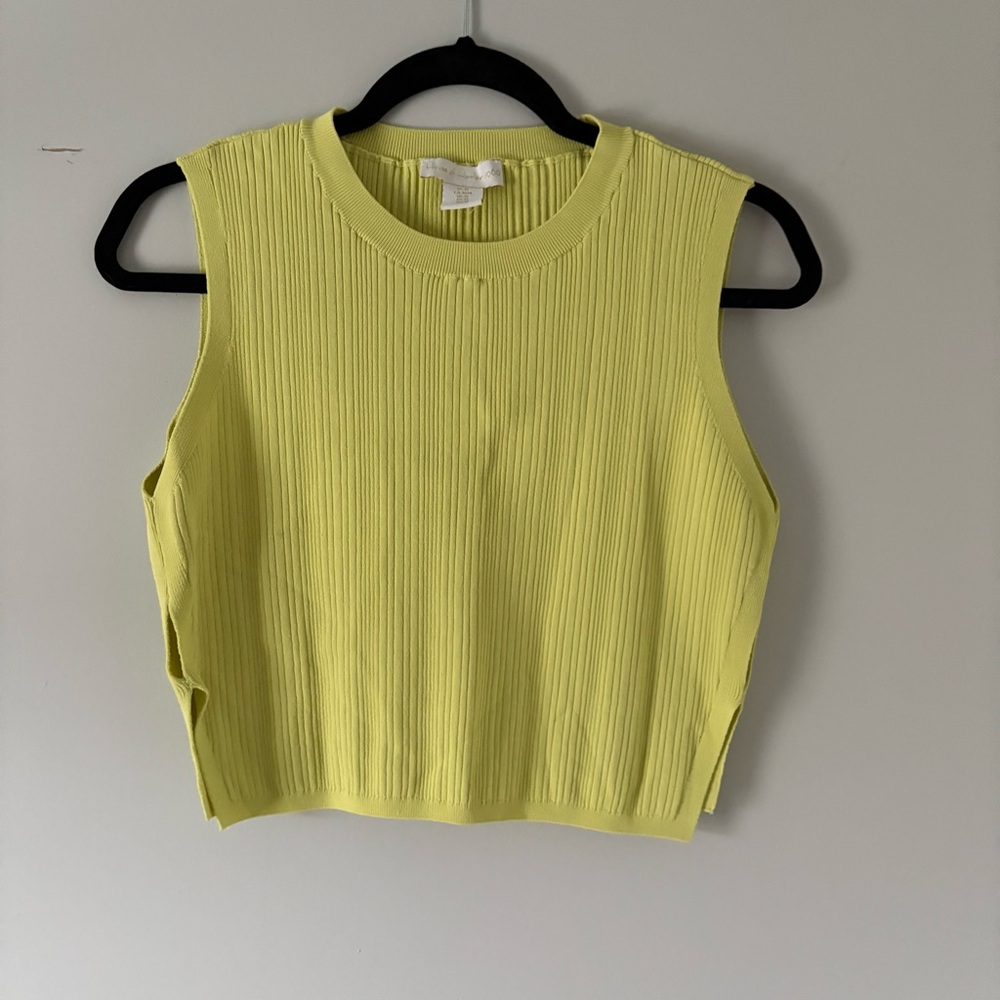 House of Harlow Ribbed Tank Top - Lime Yellow Size Medium